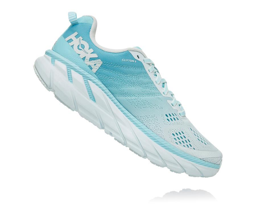 Hoka One One Womens Walking Shoes - Clifton 6 - Blue/White - ZIJN87465